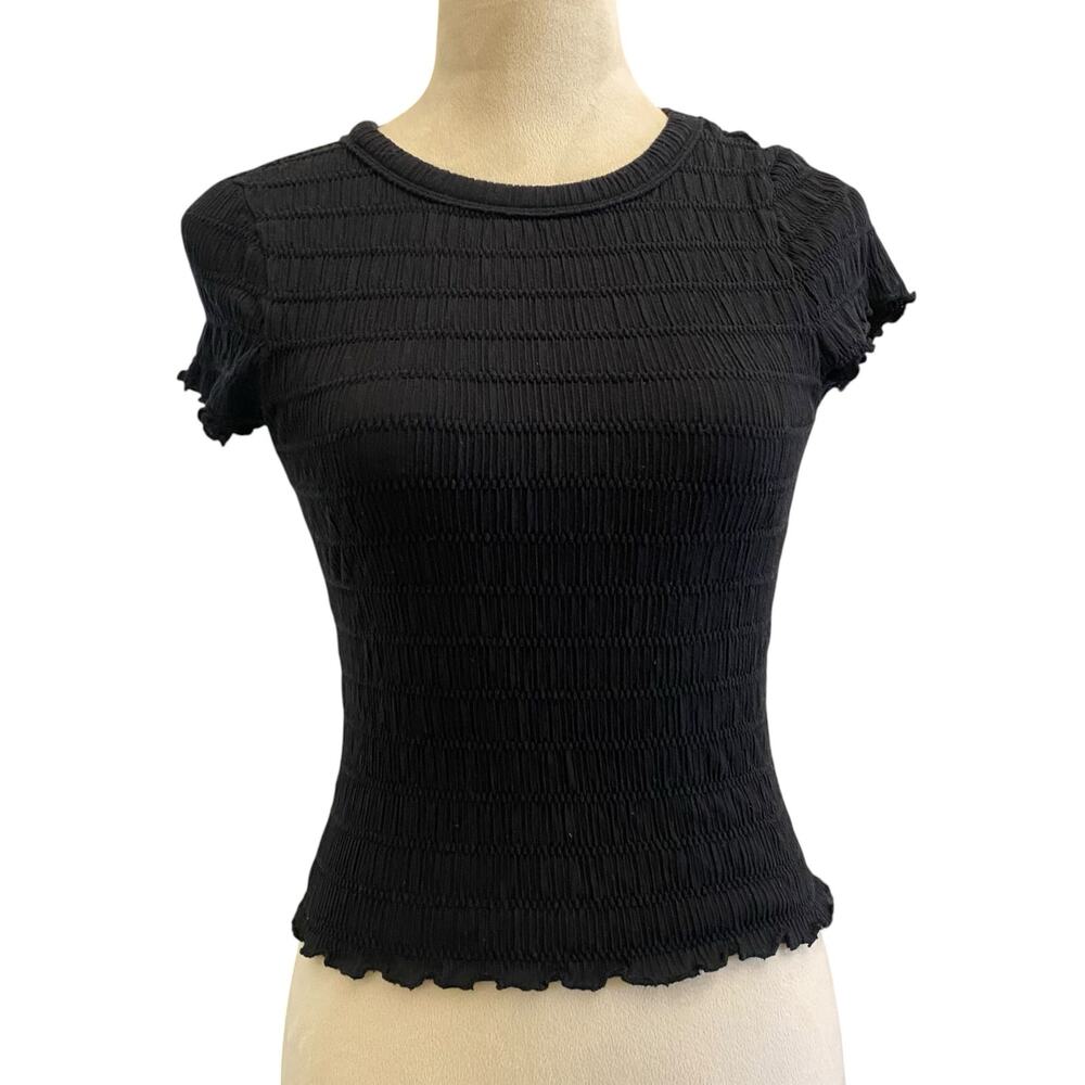 American Eagle Outfitters Size Small Black Smocked Short Sleeve T-Shirt